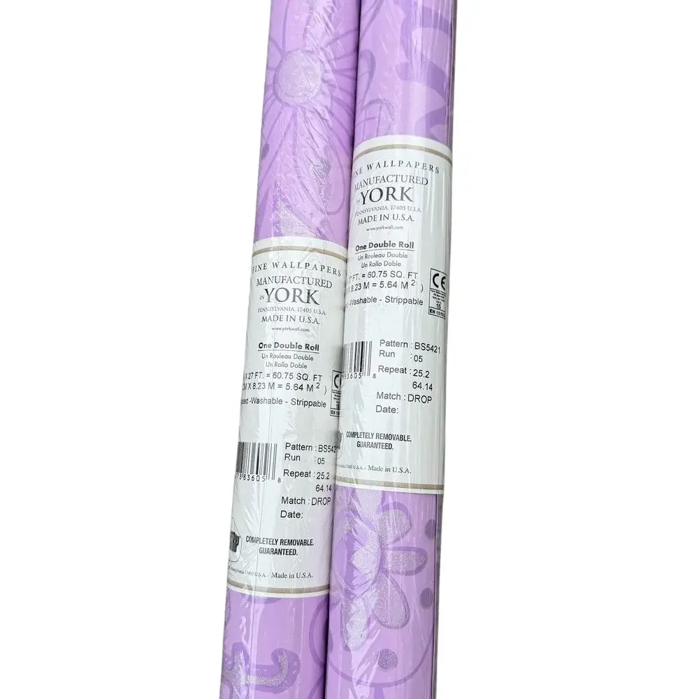 York Fine Wallpaper Purple Floral Style BS5421 Girls Room Washable One Roll NEW